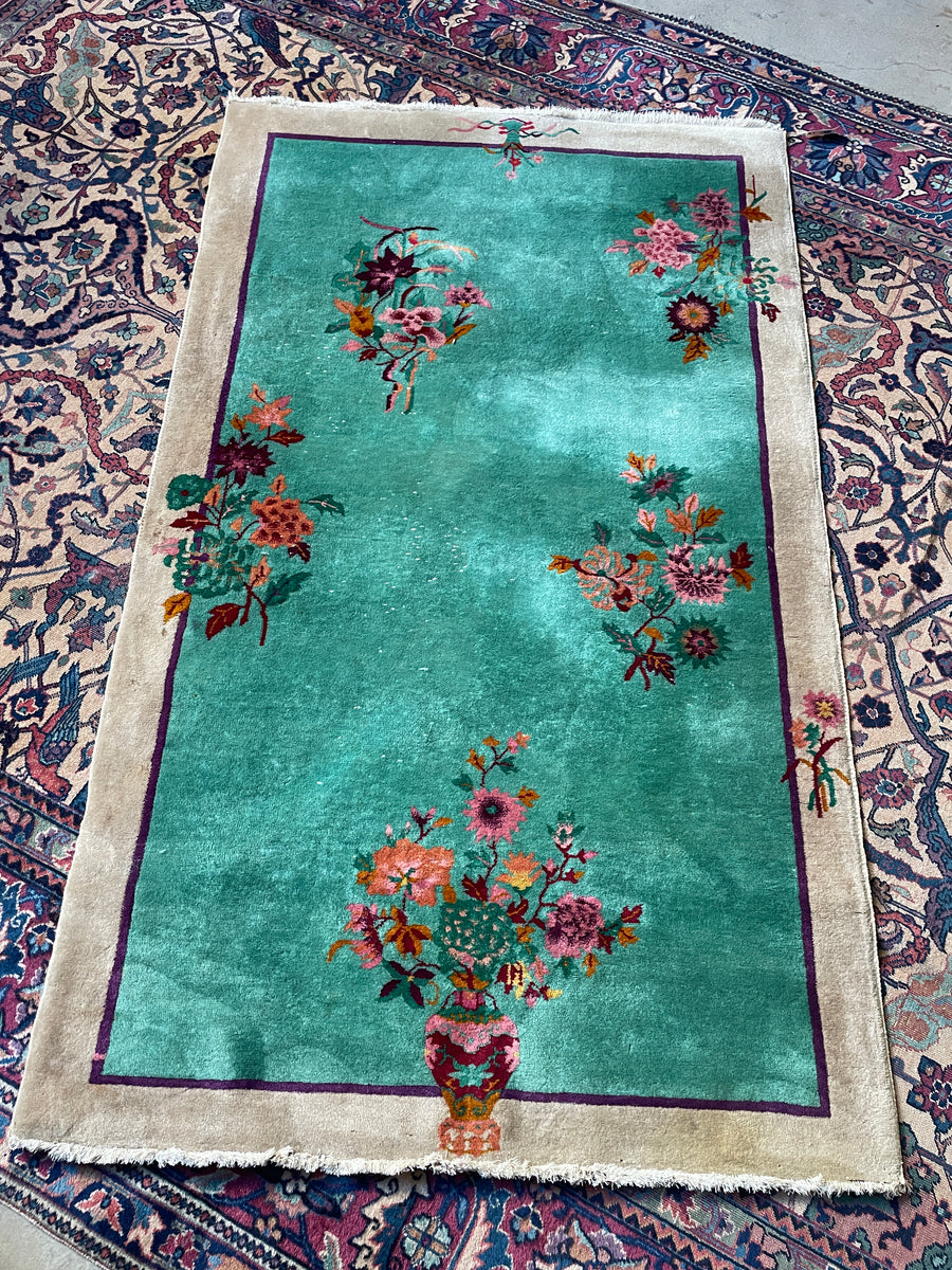 4x7 Antique Art Deco Chinese Rug #2697