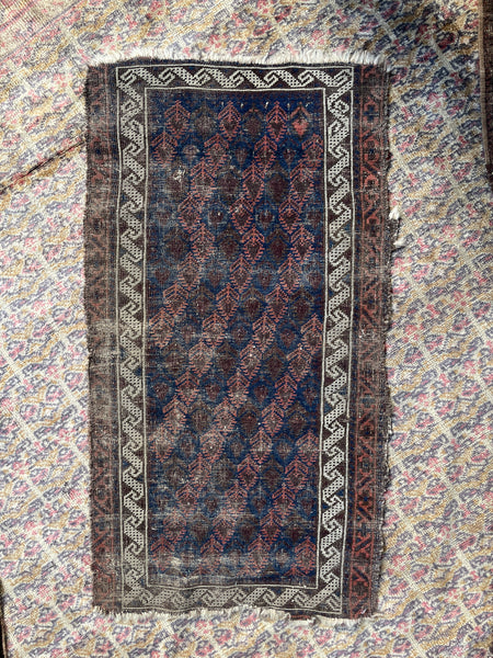 Worn Small Vintage Rug / Skinny Tribal Scatter Rug 1'10 x 3'2 Rug #3392