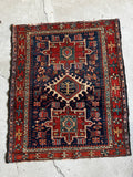 Small Heriz Rug / Navy Blue & Rust 3'7 x 4'3 Antique Persian Heriz  #3683ML