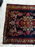 Square Navy Floral Persian Rug / 3'8 x 4'6 Antique Lilihan Rug #3656