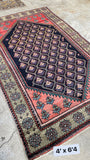 4x6 Coral Persian Kurdish Rug #3360