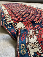 Navy Vintage Runner / Antique Caucasian Kuba Runner - Midnight Blue Field with Tribal Motifs - 11' Long Rug #3303