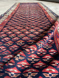 Navy Vintage Runner / Antique Caucasian Kuba Runner - Midnight Blue Field with Tribal Motifs - 11' Long Rug #3303