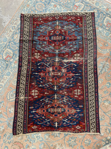 Small Vintage Area Rug / Antique Kuba 3x5 Rug #3501