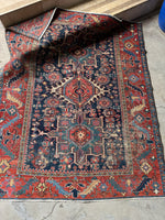 5x6 Vintage Rug / Navy Blue Antique Persian Heriz Rug #3469