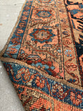 9x11 Antique Persian Heriz Rug / Tribal Persian Rug With Navy Blue and Coral #3474