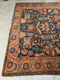 9x11 Antique Persian Heriz Rug / Tribal Persian Rug With Navy Blue and Coral #3474