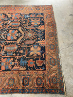 9x11 Antique Persian Heriz Rug / Tribal Persian Rug With Navy Blue and Coral #3474