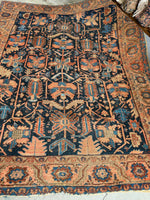 9x11 Antique Persian Heriz Rug / Tribal Persian Rug With Navy Blue and Coral #3474