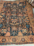 9x11 Antique Persian Heriz Rug / Tribal Persian Rug With Navy Blue and Coral #3474