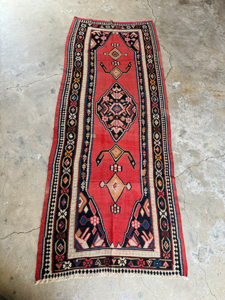 Antique Kilim Runner / 4x10 Kilim #3565ML