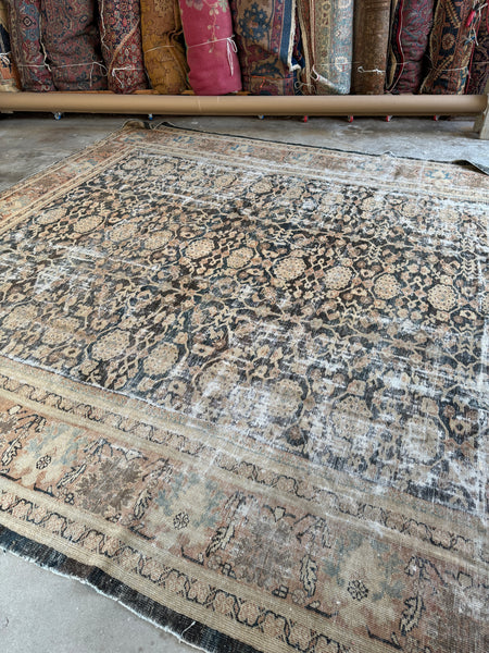 Worn Large Muted Persian Rug / 10x13 Distressed Persian Mahal Rug #3567