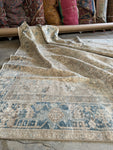 Muted Persian Heriz Rug / Ivory and Blue Heriz 7'7 x 9'7 Rug #3571