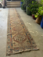 Skinny Persian Runner / Worn Vintage Runner / 2'8 x 14'4 Antique Persian Bidjar #3589ML