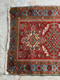 Small Heriz Rug / 3'4 x 4'5 Antique Persian Heriz w French Blue #3588ML