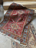 Small Heriz Rug / 3'4 x 4'5 Antique Persian Heriz w French Blue #3588ML