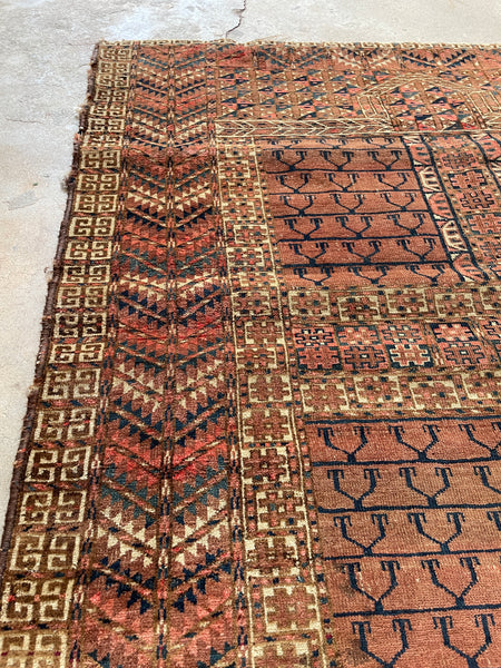 Antique Square Rug / 3'4 x 3'6 Turkoman (Turkmen) Rug #634