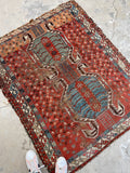 4x5 Distressed Tribal Rug / Antique Caucasian Rug #2497