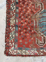 4x5 Distressed Tribal Rug / Antique Caucasian Rug #2497