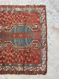 4x5 Distressed Tribal Rug / Antique Caucasian Rug #2497