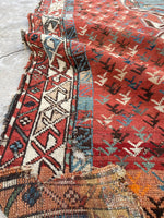 4x5 Distressed Tribal Rug / Antique Caucasian Rug #2497