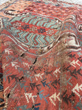 4x5 Distressed Tribal Rug / Antique Caucasian Rug #2497