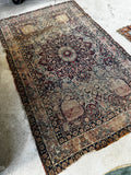 Worn Floral 1880s Persian Rug / 3'9 x 6' Antique Persian Lavar Rug #3603