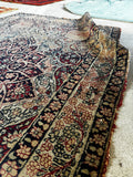 Worn Floral 1880s Persian Rug / 3'9 x 6' Antique Persian Lavar Rug #3603