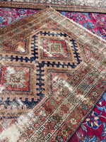 3'6 x 5'10 Antique Persian Kurdish Rug #2976 / Small Vintage Rug