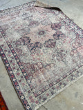 Worn Persian Rug / 4'6 x 5'10 Antique Persian Lavar Rug #3113