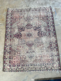 Worn Persian Rug / 4'6 x 5'10 Antique Persian Lavar Rug #3113