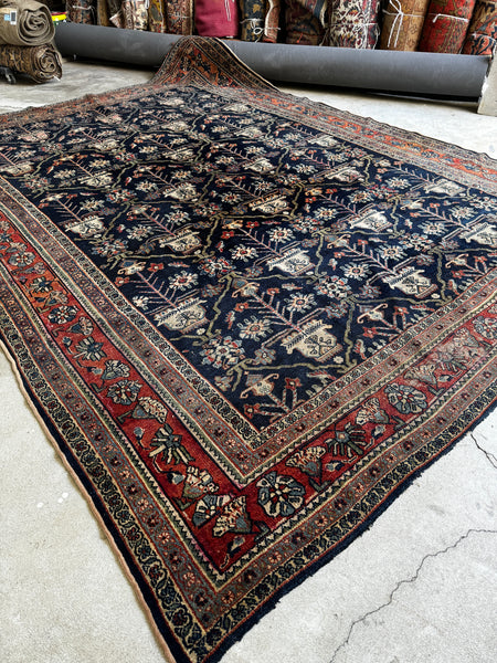 Large Navy Blue Persian Rug / 9x12 Antique Bibikabad Rug #3647ML