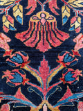 Square Navy Floral Persian Rug / 3'8 x 4'6 Antique Lilihan Rug #3656