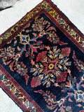 Square Navy Floral Persian Rug / 3'8 x 4'6 Antique Lilihan Rug #3656