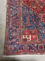 10x16 Antique Heriz Rug with French Blue Corners #3406