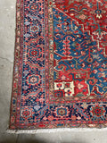 10x16 Antique Heriz Rug with French Blue Corners #3406