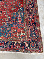 10x16 Antique Heriz Rug with French Blue Corners #3406