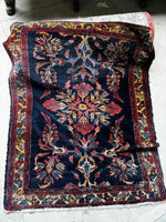 Square Navy Floral Persian Rug / 3'8 x 4'6 Antique Lilihan Rug #3656