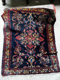 Square Navy Floral Persian Rug / 3'8 x 4'6 Antique Lilihan Rug #3656