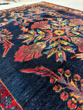 Square Navy Floral Persian Rug / 3'8 x 4'6 Antique Lilihan Rug #3656