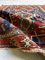 Small Heriz Rug / Navy Blue & Rust 3'7 x 4'3 Antique Persian Heriz  #3683ML