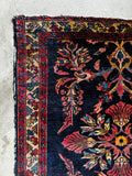 Square Navy Floral Persian Rug / 3'8 x 4'6 Antique Lilihan Rug #3656