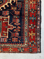 Small Heriz Rug / Navy Blue & Rust 3'7 x 4'3 Antique Persian Heriz  #3683ML