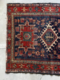 Small Heriz Rug / Navy Blue & Rust 3'7 x 4'3 Antique Persian Heriz  #3683ML