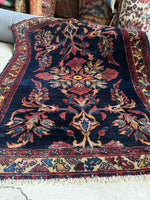 Square Navy Floral Persian Rug / 3'8 x 4'6 Antique Lilihan Rug #3656