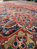 10x16 Antique Heriz Rug with French Blue Corners #3406