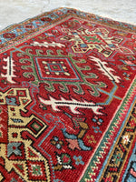 Small Heriz Rug / 3'4 x 4'5 Antique Persian Heriz w French Blue #3588ML