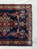 Square Navy Floral Persian Rug / 3'8 x 4'6 Antique Lilihan Rug #3656