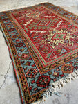 Small Heriz Rug / 3'4 x 4'5 Antique Persian Heriz w French Blue #3588ML