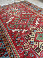 Small Heriz Rug / 3'4 x 4'5 Antique Persian Heriz w French Blue #3588ML